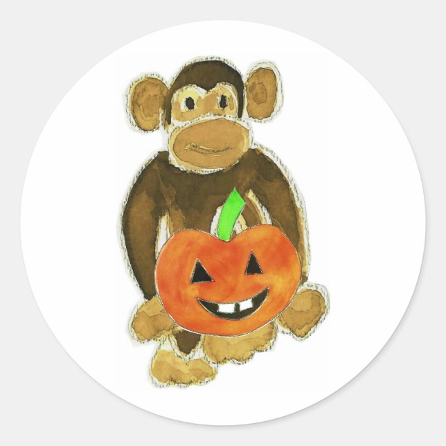 Monkey Pumpkin Runder Aufkleber (Vorderseite)