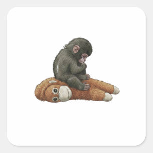 Monkey Punch, Baby Monkey Orang-Utan Umarmen  Quadratischer Aufkleber