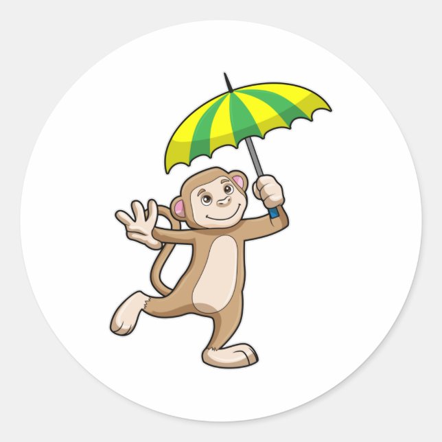 Monkey Rain Umbrella Runder Aufkleber (Vorderseite)