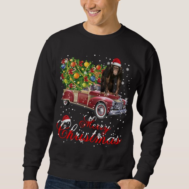 Monkey Rides Red Truck Weihnachten Pajama Sweatshirt (Vorderseite)