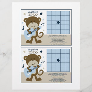Monkey Rockerstar/Rocker "Baby Shower Bingo" Blatt