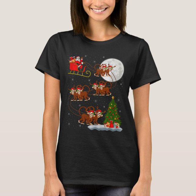 Monkey Santa Sleigh Flying Funny Magical Christmas T-Shirt (Vorderseite)