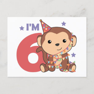Monkey Sixième anniversaire Enfants 6 ans Carte po