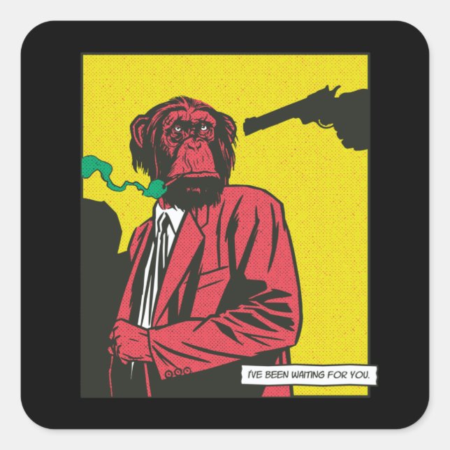 Monkey smoking animal comic quadratischer aufkleber (Vorderseite)