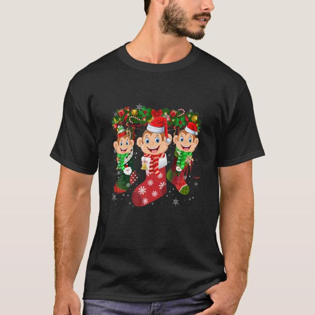 Monkey Socks Weihnachts Funny Familie Pajamas Chri T-Shirt (Vorderseite)