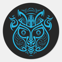 MONKEY-SYMBOL, GRAPHISCHE BLUE-DESIGN, MAYAN-STIL RUNDER AUFKLEBER