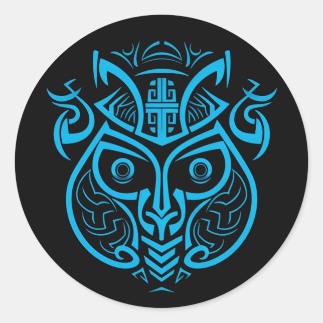 MONKEY-SYMBOL, GRAPHISCHE BLUE-DESIGN, MAYAN-STIL RUNDER AUFKLEBER (Vorderseite)