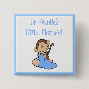 Monkey Tante - blaue T-Shirts und Geschenke Button