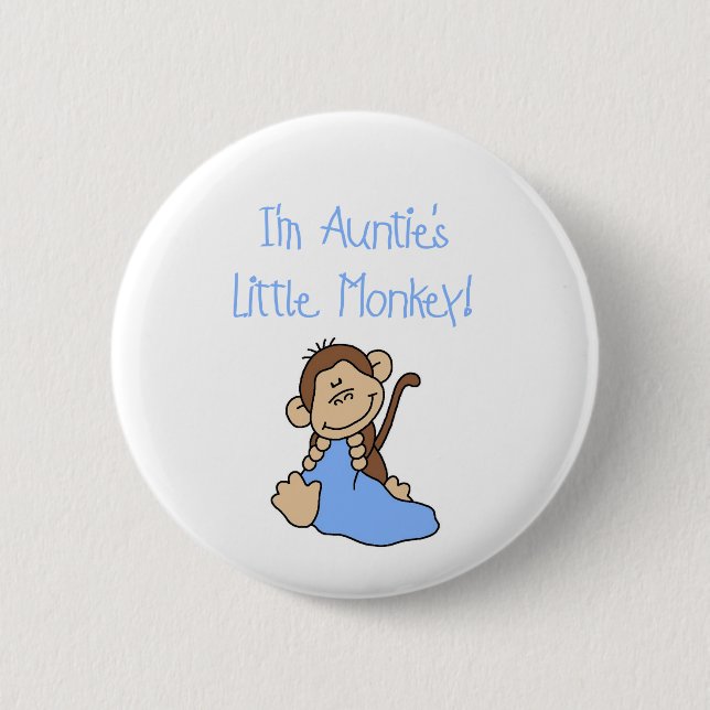 Monkey Tante - blaue T-Shirts und Geschenke Button (Vorderseite)