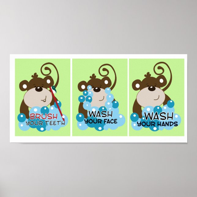 MONKEY TIME BADEZIMMER KUNSTDRUCKEN - Set von 3 Poster (Vorne)