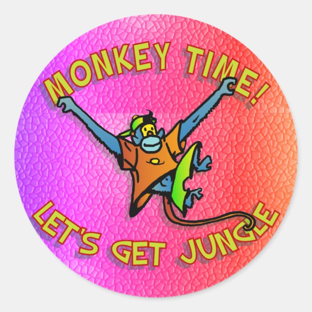 Monkey Time! Lass uns Jungle holen! Runder Aufkleber (Vorderseite)