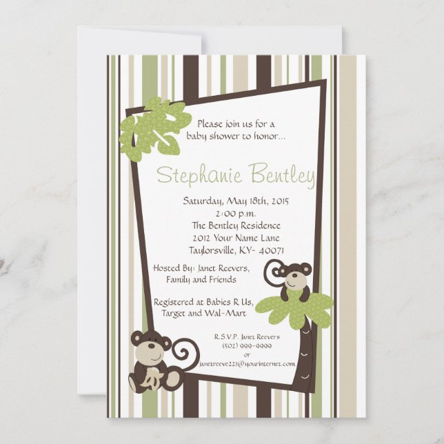 Monkey Time Mod Monkey 5x7 Baby shower Invitation (Devant)