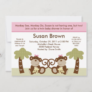 Monkey Twins Baby Girls Dusche Einladung