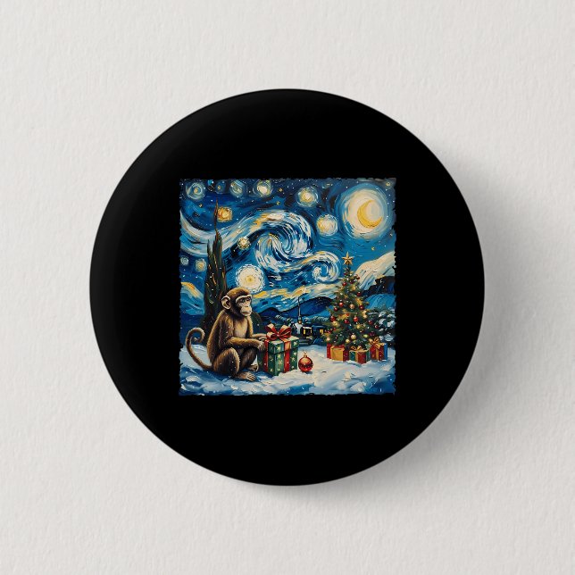 Monkey Van Gogh Style Starry Night Christmas Winte Button (Vorderseite)