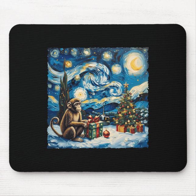 Monkey Van Gogh Style Starry Night Christmas Winte Mousepad (Vorne)