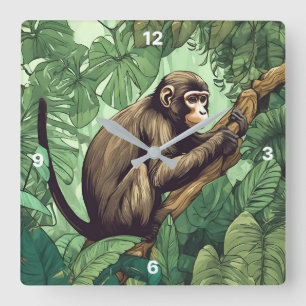Monkey Wall Clock Quadratische Wanduhr