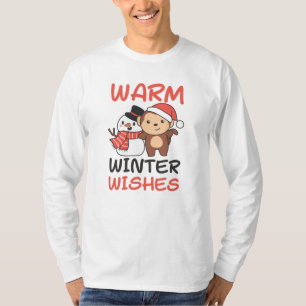 Monkey Warm Winter Wishes Snowman T-Shirt