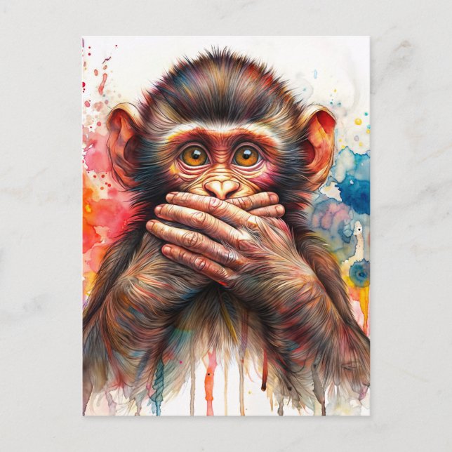 Monkey Watercolor spricht keine böse Kunst Postkarte (Vorderseite)