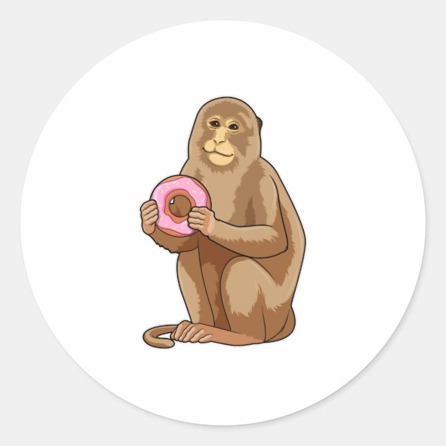 Monkey with Donut Runder Aufkleber (Vorderseite)