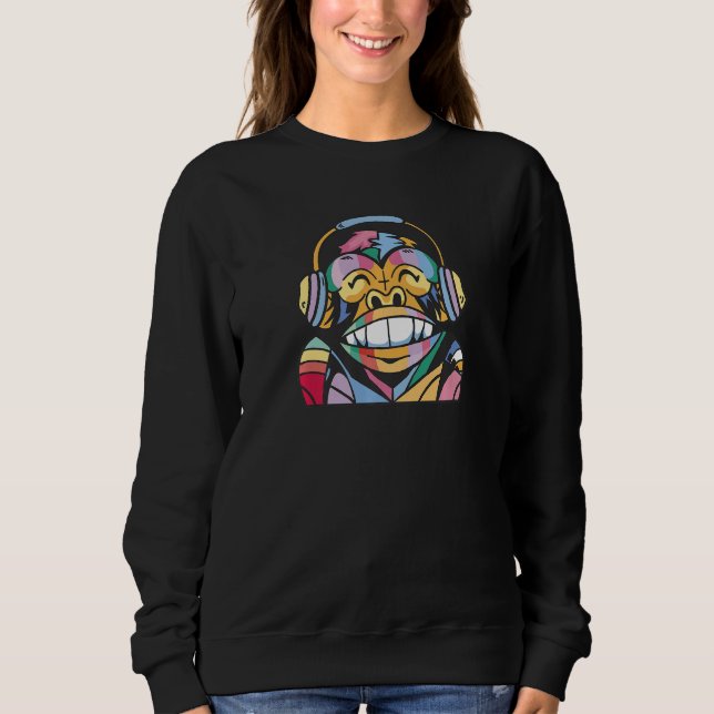 Monkey with headphones in rainbow colours for fans sweatshirt (Vorderseite)