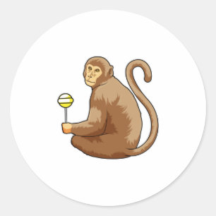 Monkey with Lollipop Runder Aufkleber