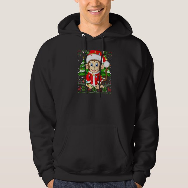 Monkey Xmas Tree Matching Santa Monkey Ugly Christ Hoodie (Vorderseite)
