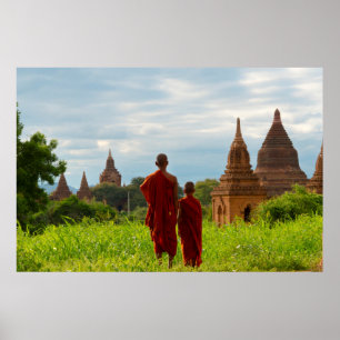 Monks with Ancient Temples Poster