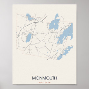 Monmouth, carte de rue Maine Poster – Fondée en 17