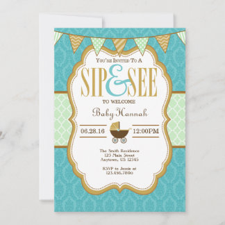 Monnaie D'Or turquoise Vert Sip Et Voir Invitation