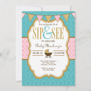 Monnaie D'Or turquoise Vert Sip Et Voir Invitation