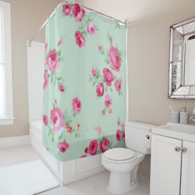 Monnaie Rose Shabby Chic Douche rideau (En situation)
