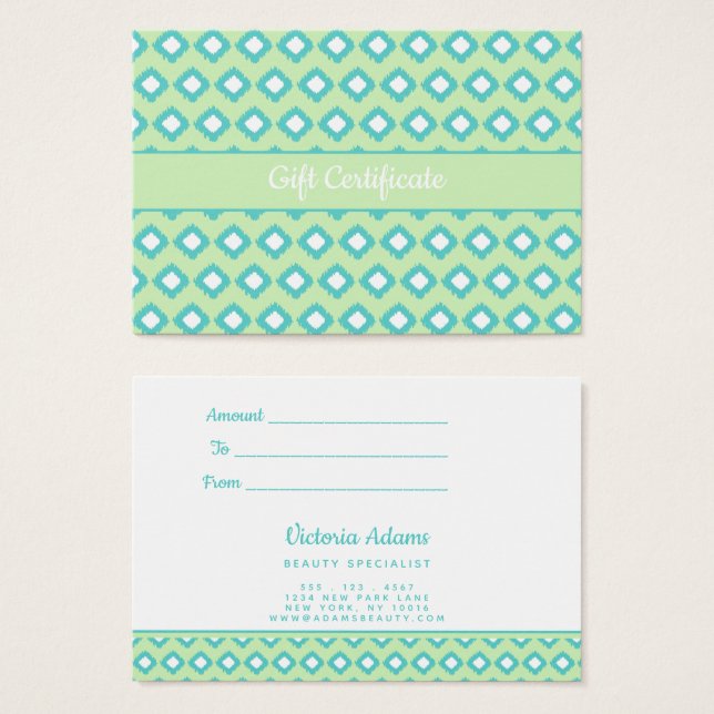 Monnaie verte et Turquoise Tribal Ikat | Certifica (Devant & derrière)