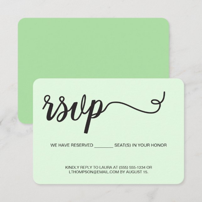 Monnaie verte RSVP sans envoi Siège réservé (Devant / Derrière)