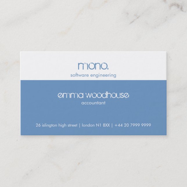 Mono Cornflower Blue & White Business Card Visitenkarte (Vorderseite)