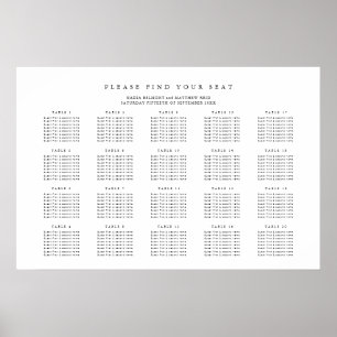Mono einfache Hochzeit 20 Tische Sitzkarte Poster