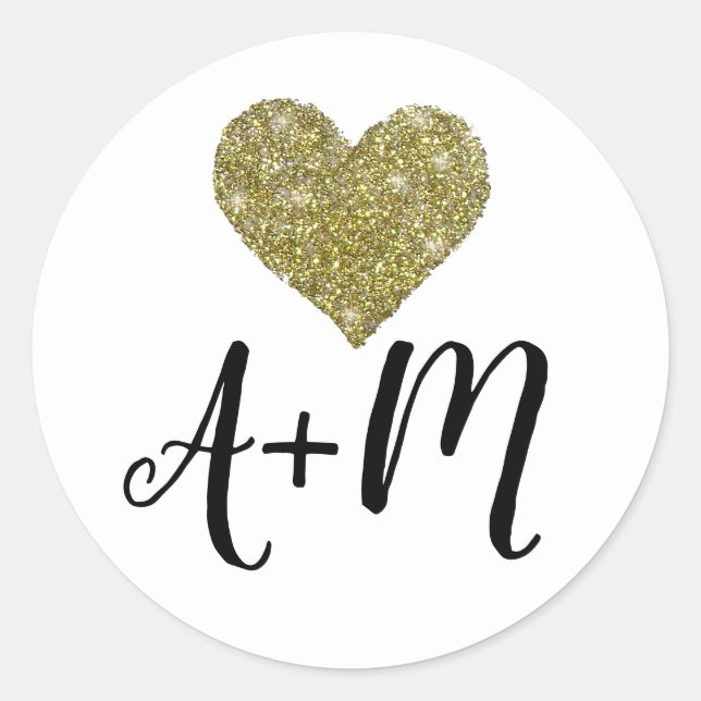 Mono-Imitat-Gold-Liebe-Hochzeit Runder Aufkleber (Vorderseite)