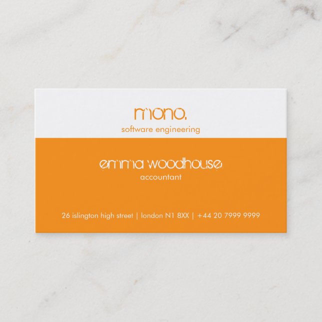 Mono Orange & White Business Card Visitenkarte (Vorderseite)