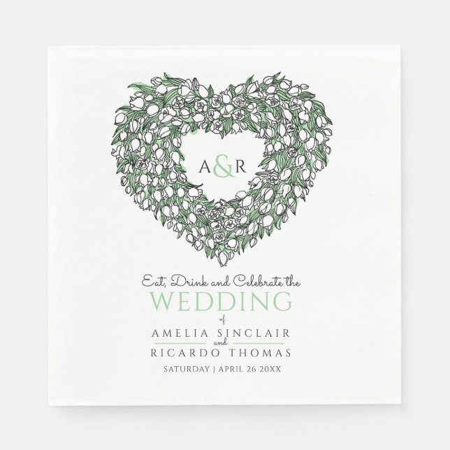 Mono-Tulpen-Kranzfarbe zeichnend Hochzeitscreme Serviette (Vorderseite)