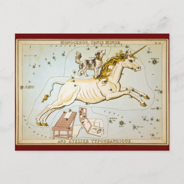 Monoceros, Canis Minor und Atelier Typografique Postkarte (Vorderseite)