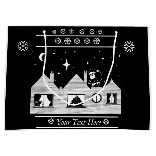 monochome santa auf dach-Weihnachtszeitschrift Große Geschenktüte (Vorderseite)