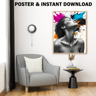 Monochrom-Frauenportrait mit Farbabstrich Poster