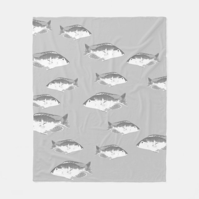 Monochrom-Graufisch Fleecedecke (Vorderseite)