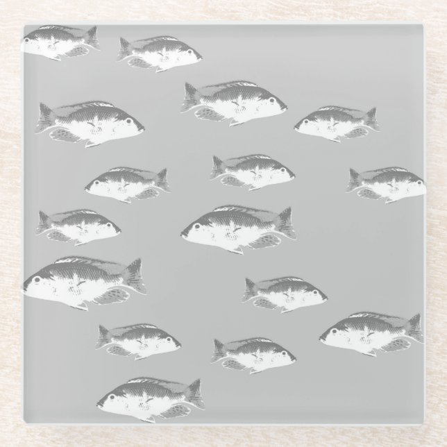 Monochrom-Graufisch Glasuntersetzer (Vorderseite)