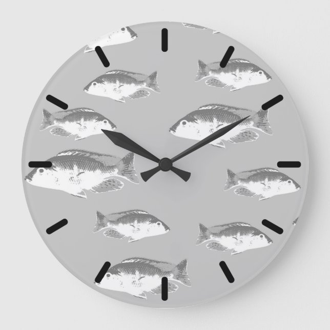 Monochrom-Graufisch Große Wanduhr (Vorderseite)