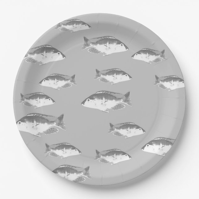 Monochrom-Graufisch Pappteller (Vorderseite)