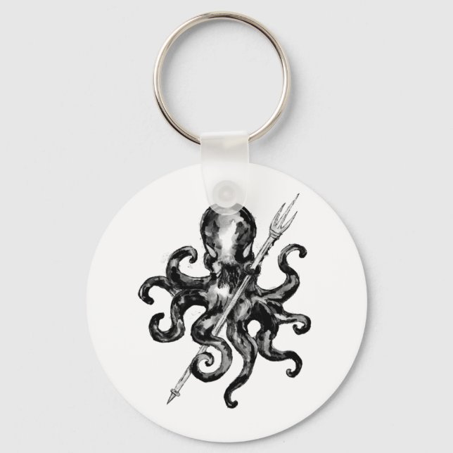 Monochrom-Oktopus mit Trident Schlüsselanhänger (Vorderseite)