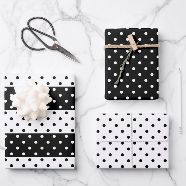 Monochrom Polka Dots Wrapping Paper Set Geschenkpapier Set (Vorderseite)