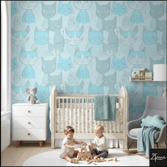 Monochromatic Blue MCM Abstract Cat Pattern Tapete (Von Creator hochgeladen)