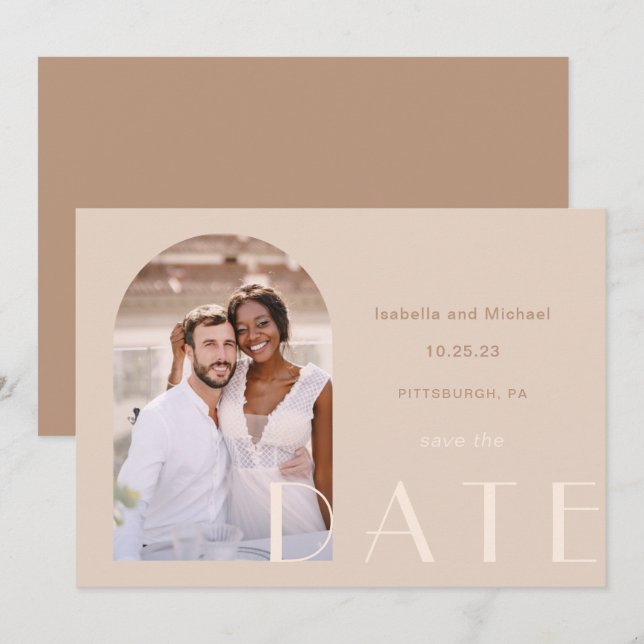 Monochromatische Erdfarben-Foto-Hochzeit Save The Date (Vorne/Hinten)