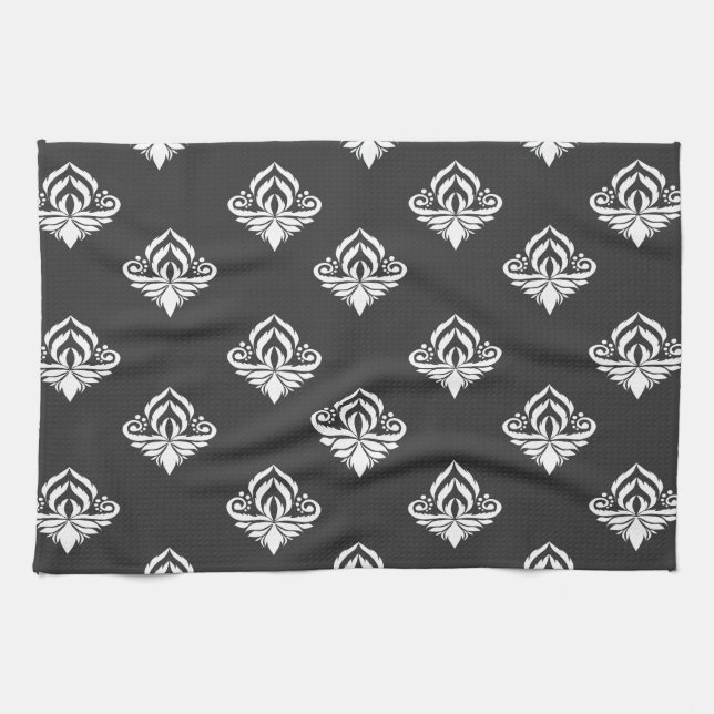 Monochromatische Floral Damask Teetuch Geschirrtuch (Horizontal)